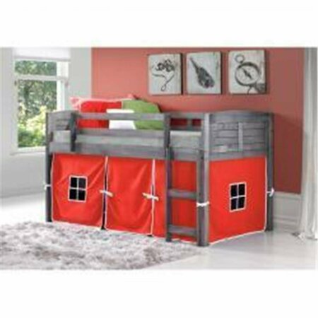 DONCO KIDS Twin Size Louver Low Loft with Red Tent - Antique Grey Stain PD_790AAG_R